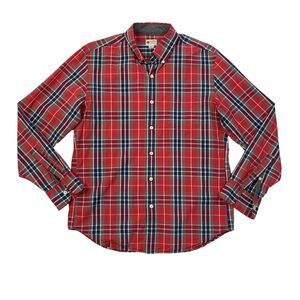 J Crew Shirt Mens M Medium Red Washed Tartan Plaid Button Down Cotton Pocket
